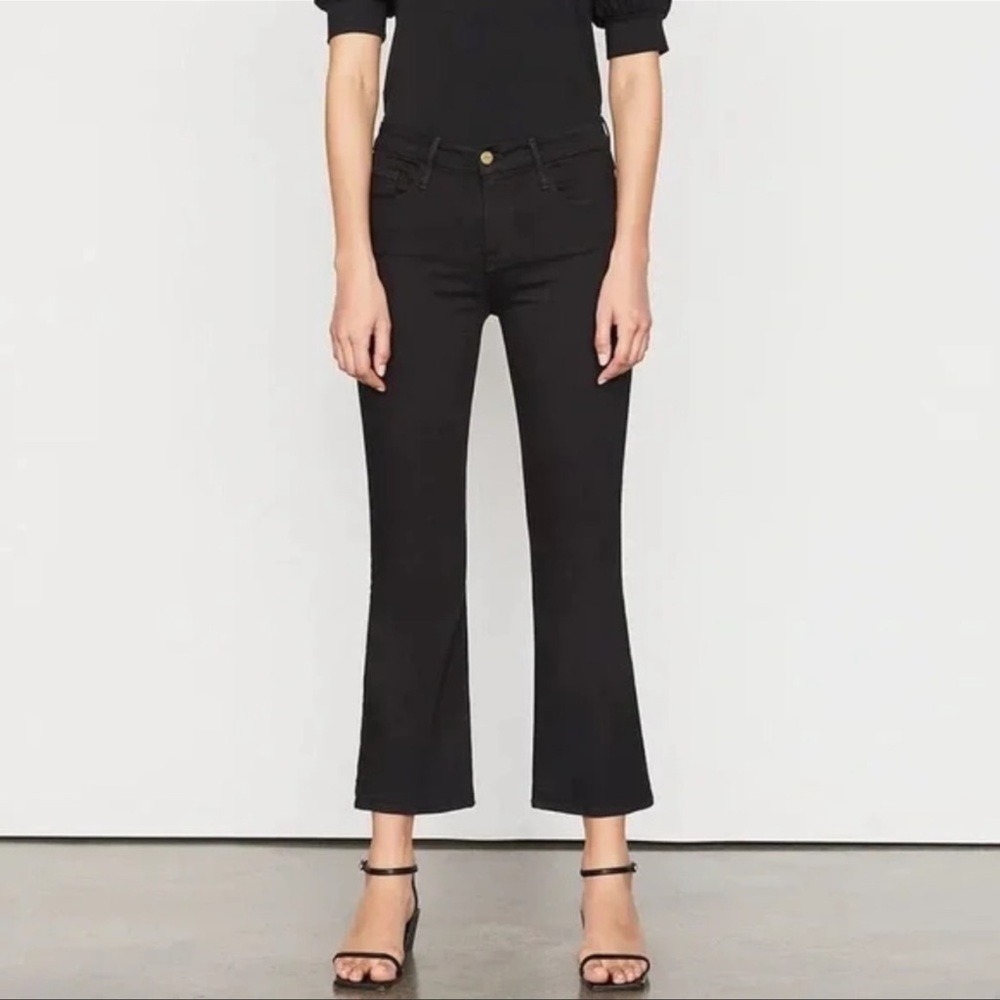 FRAME Le Velveteen crop mini bootcut high rise charcoal pants soft silky velour